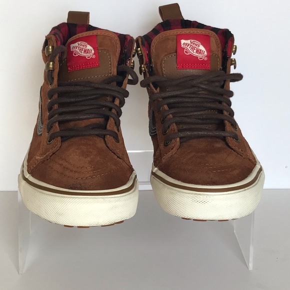 VANS Sk8-Hi MTE Brown Suede Plaid Sneaker Boot Unisex Shoes Women's 7 Men's 5.5 - Picture 3 of 16